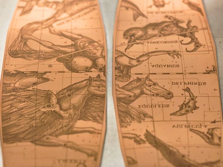Traditional Vincenzo Coronelli's techniques used to engrave a celestial globe