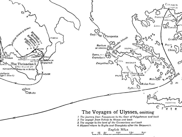 Detail from the Map of Ulysses' travels - Butler's English translation of The Odyssey, 1900