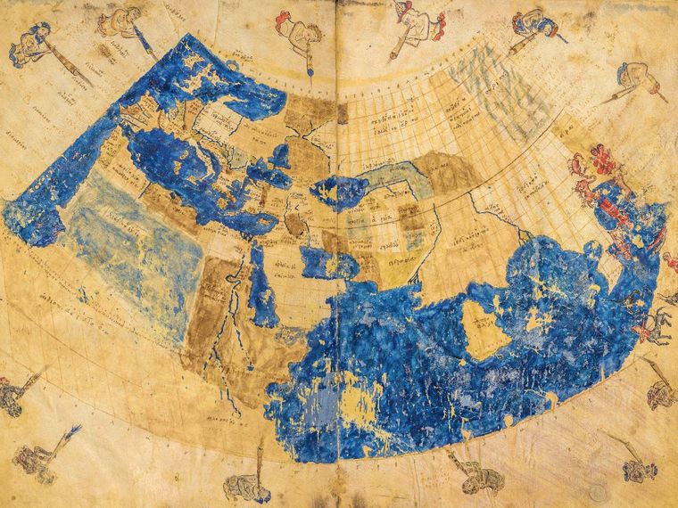 The world map after Ptolemy's first projection from a Greek manuscript edition of the Geographia