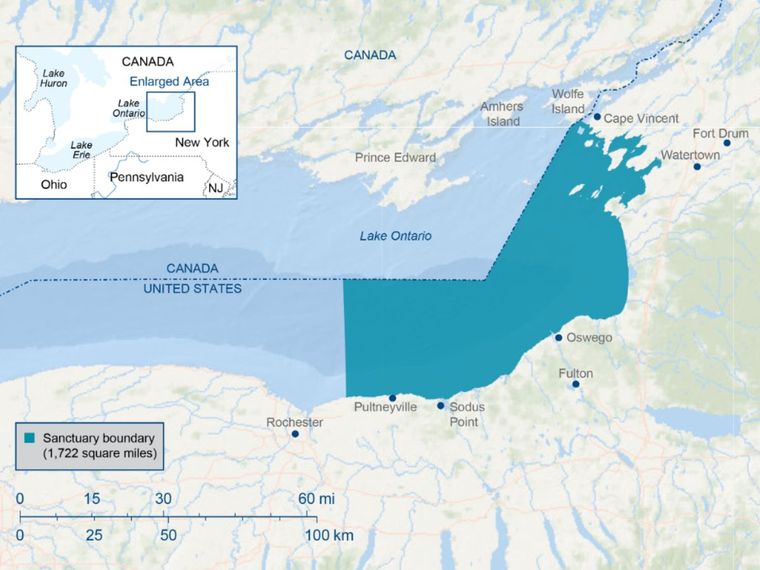 A map of the Lake Ontario National Marine Sanctuary