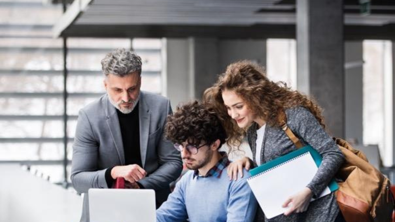 Team reviewing work together.