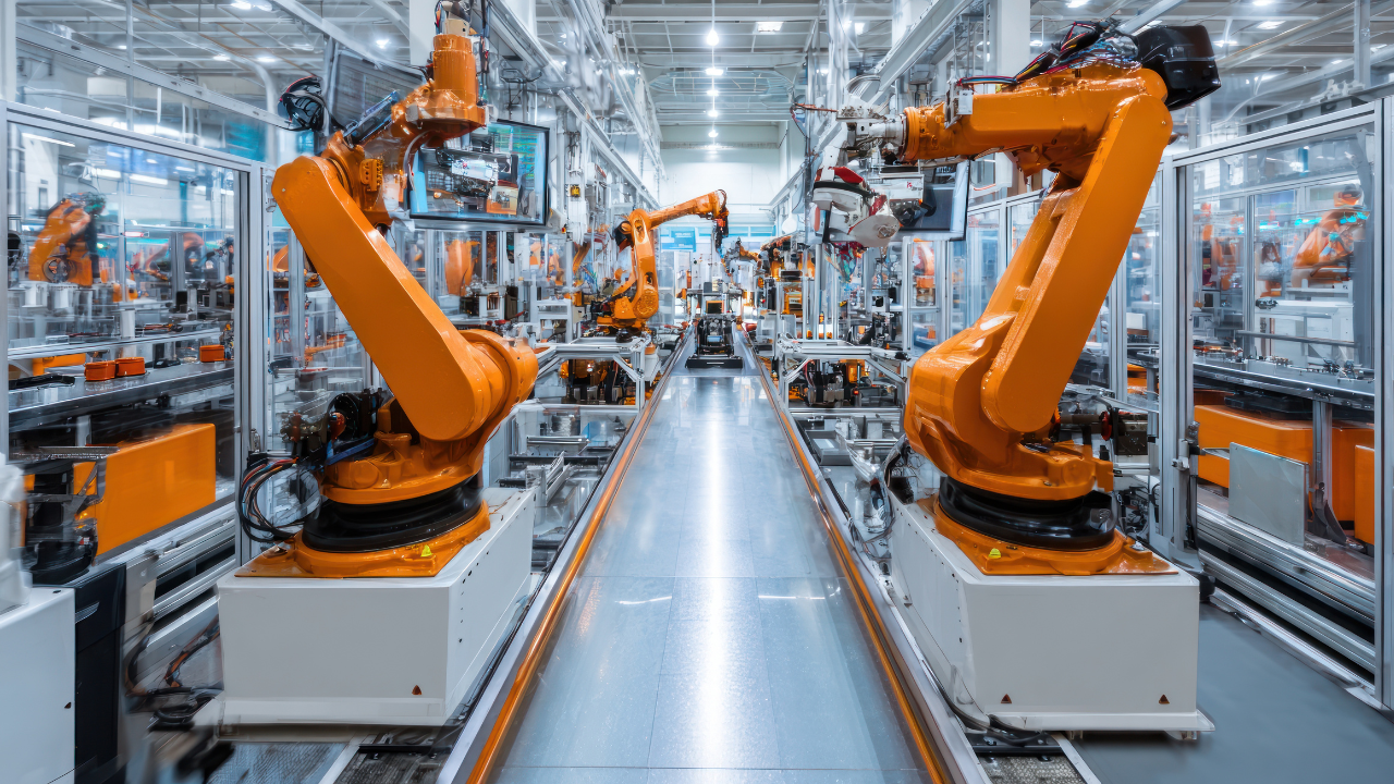 Automation factory robotic arm working