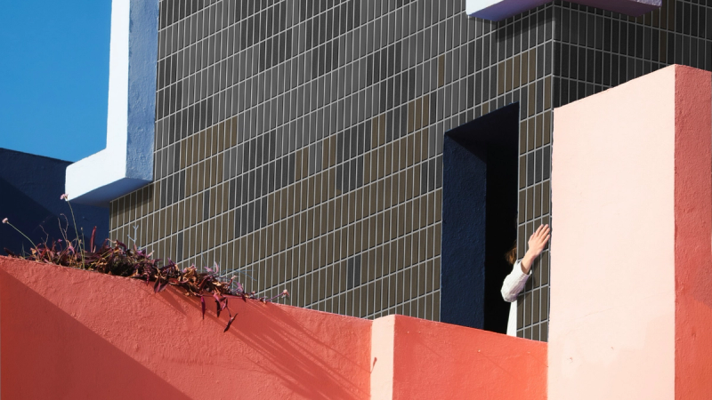 Building facade made with sustainable architectural materials.