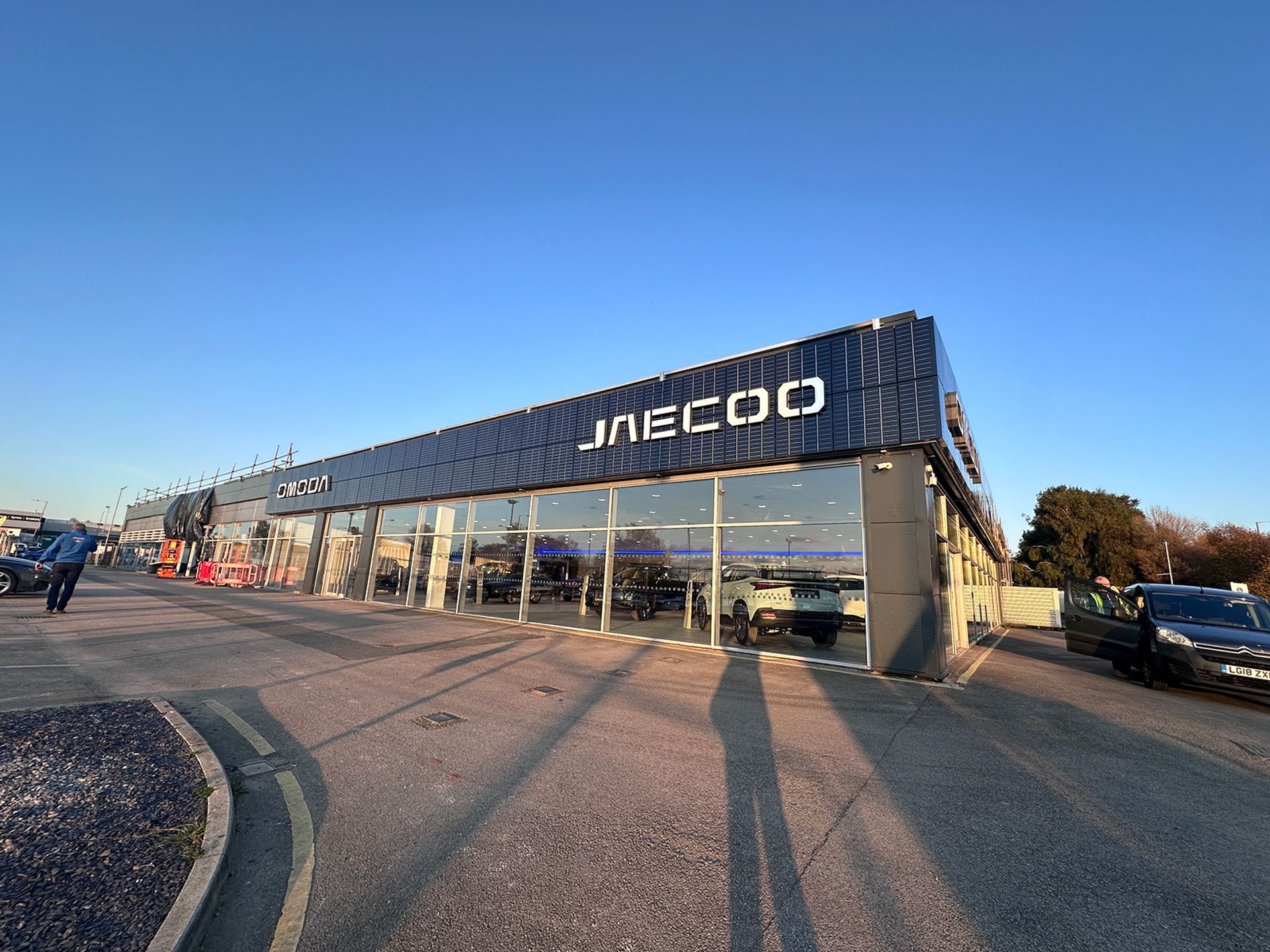 The showroom exterior during the fit-out.