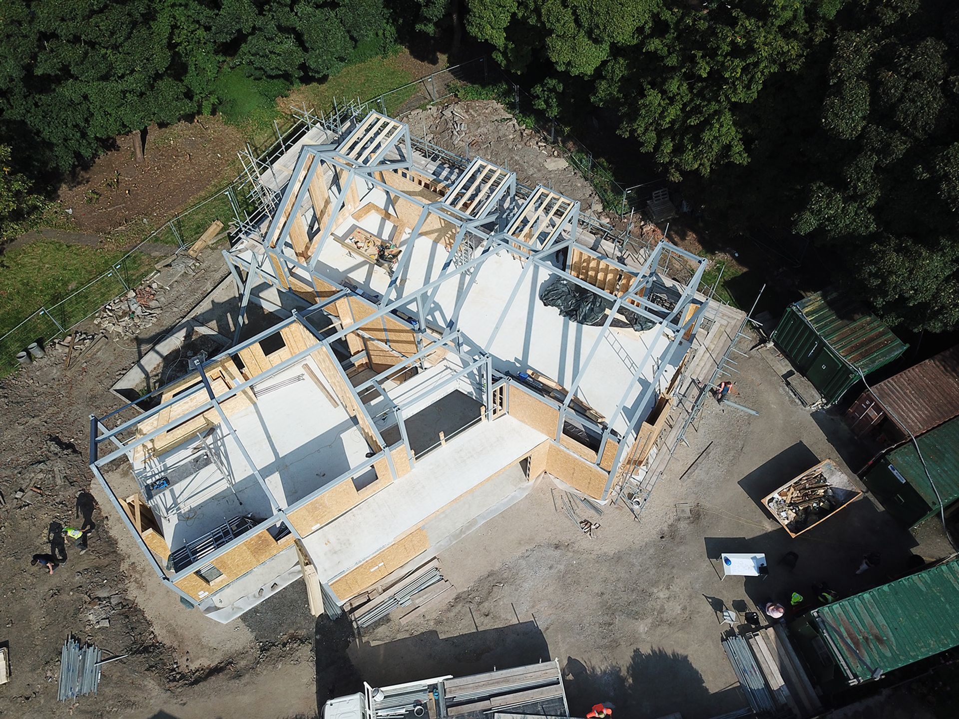The steel frame seen from above, with the plot laid out around it.