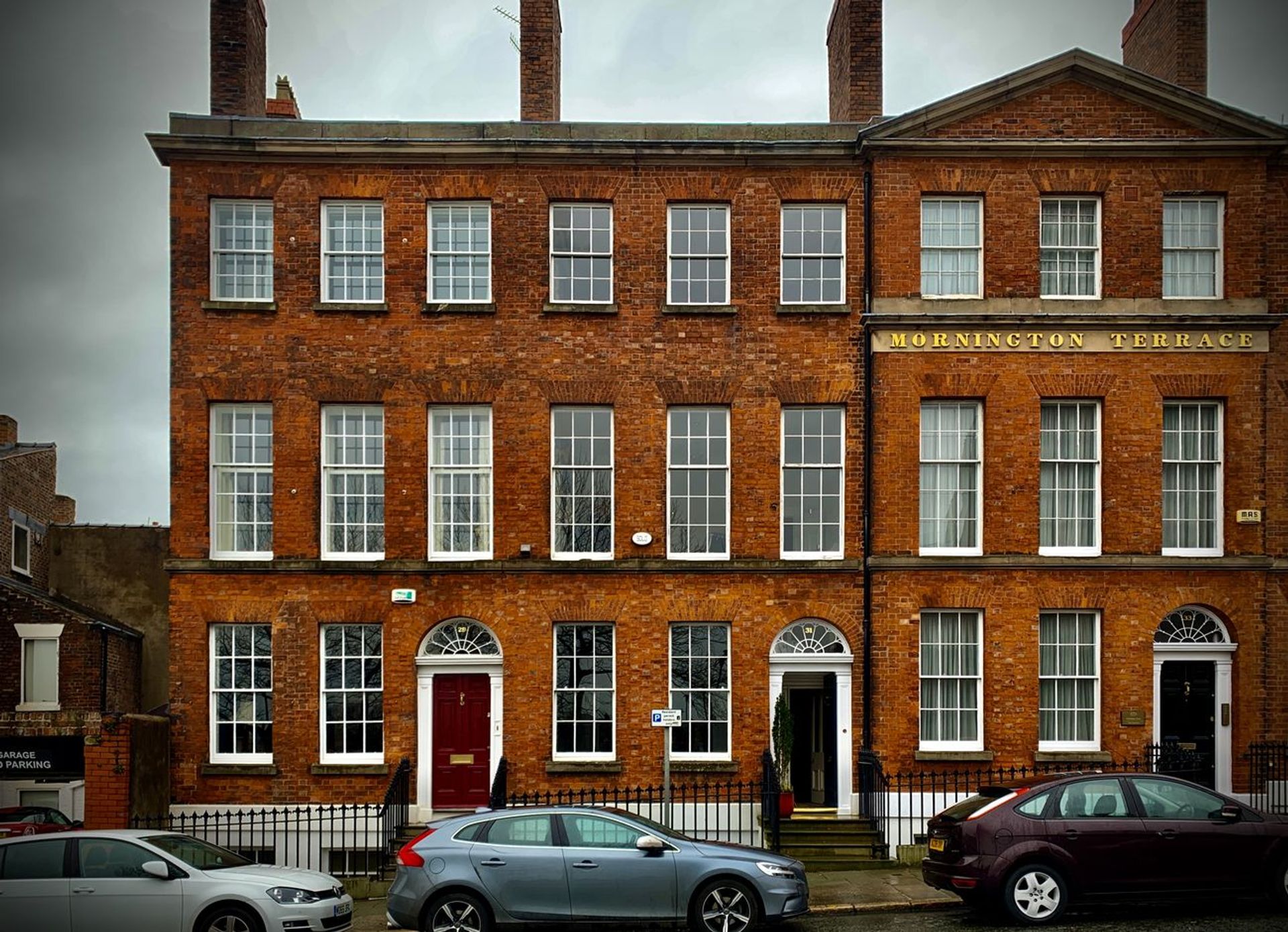 The restored Georgian frontage at Mornington Terrace, Liverpool.