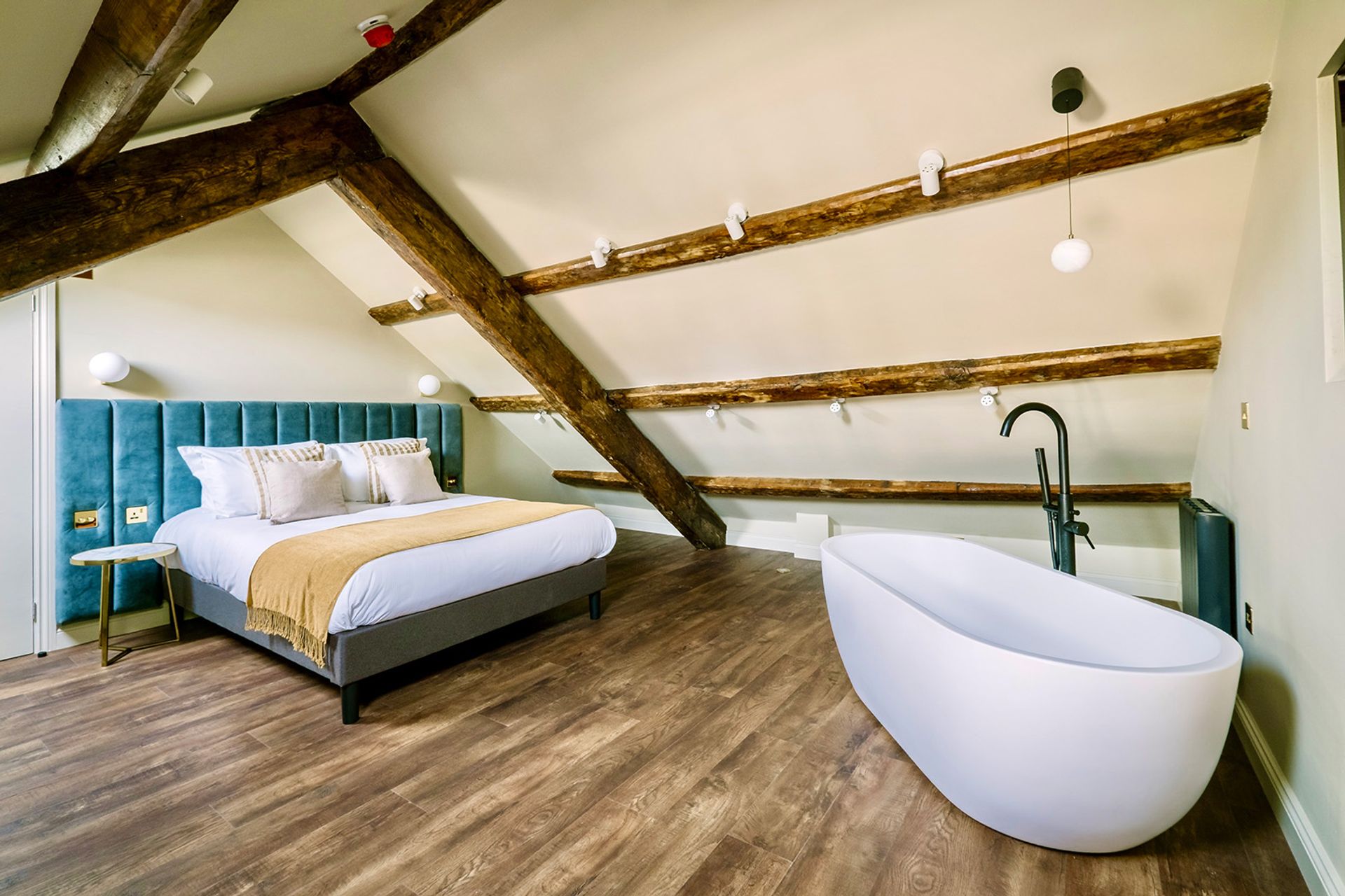 A finished bedroom inside the converted Grade II listed building.