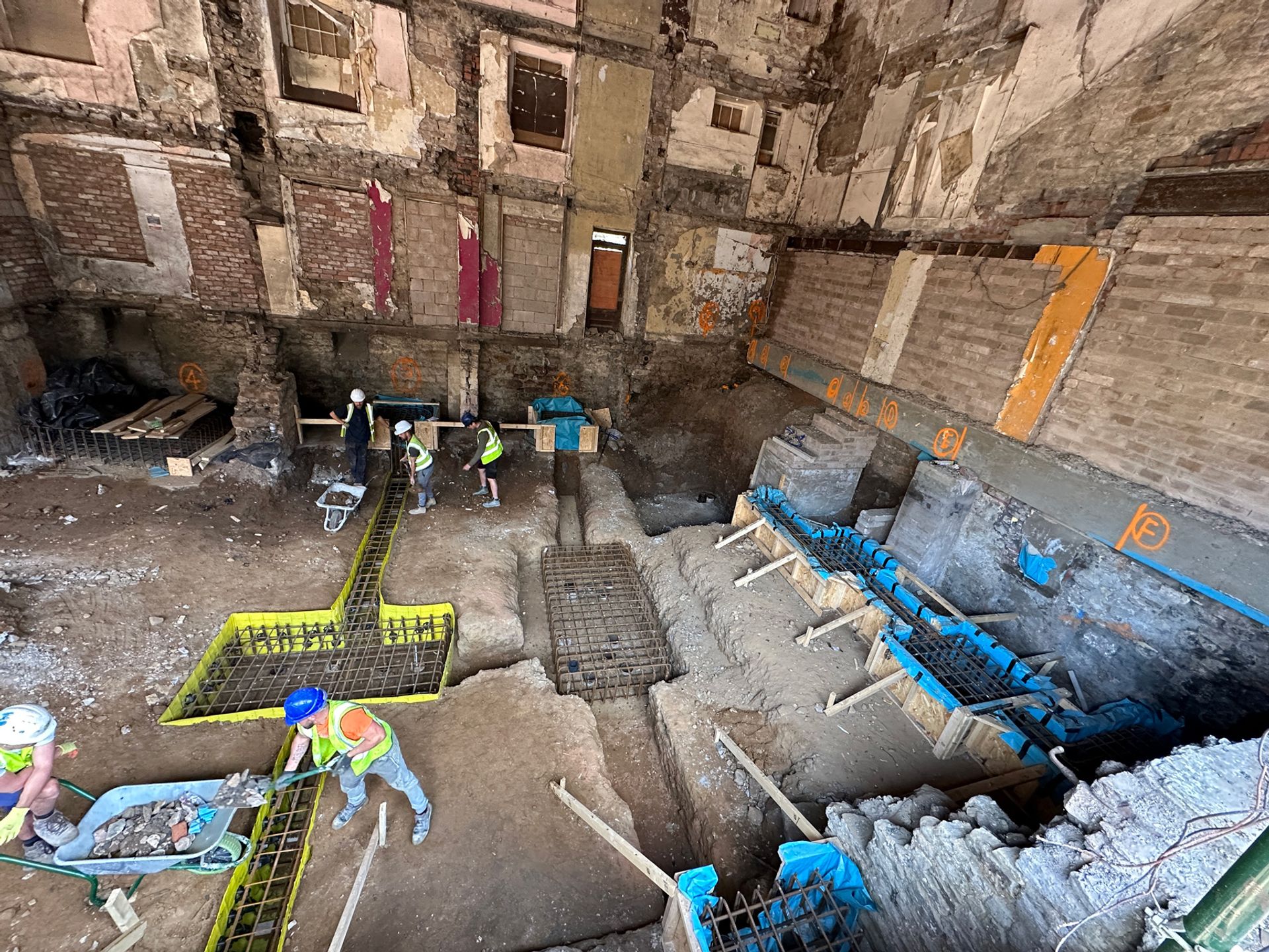 The site during construction with the frame going up.