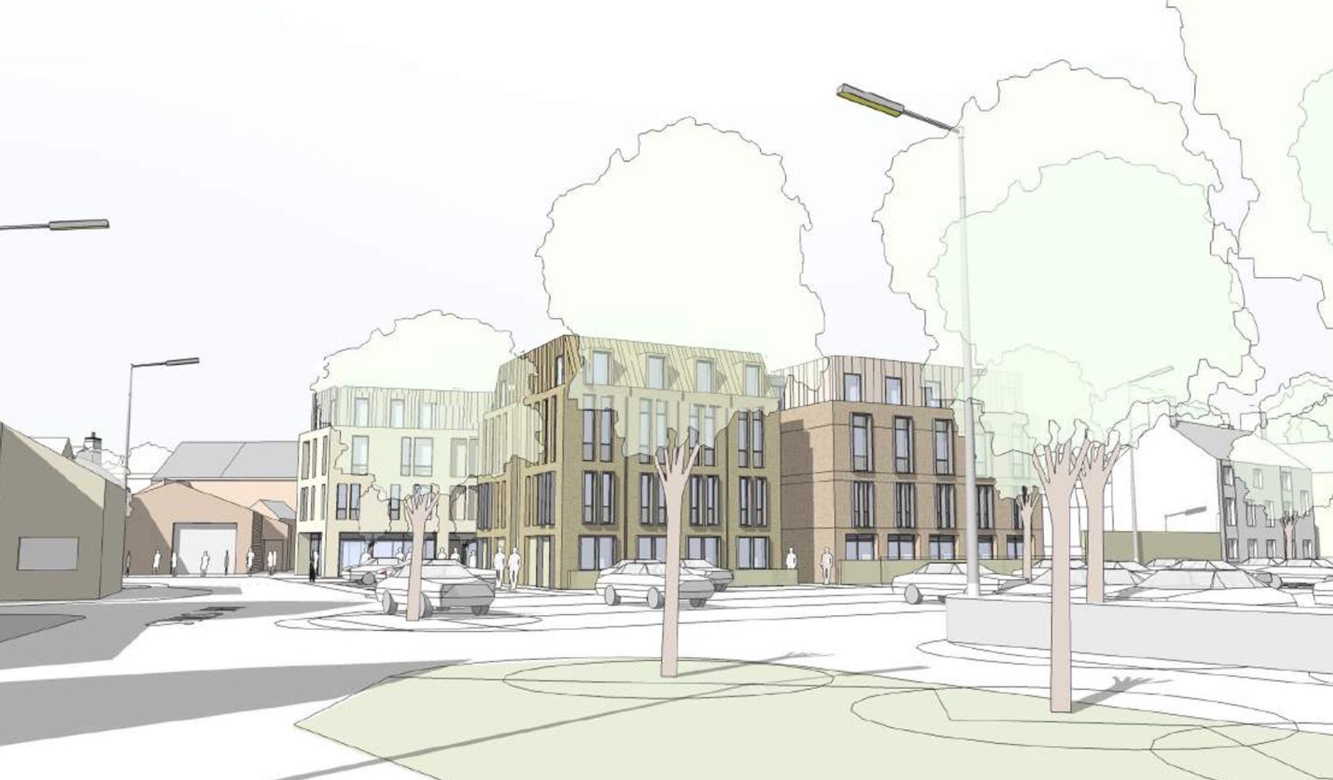 Architect's visual of the finished development seen from the street.