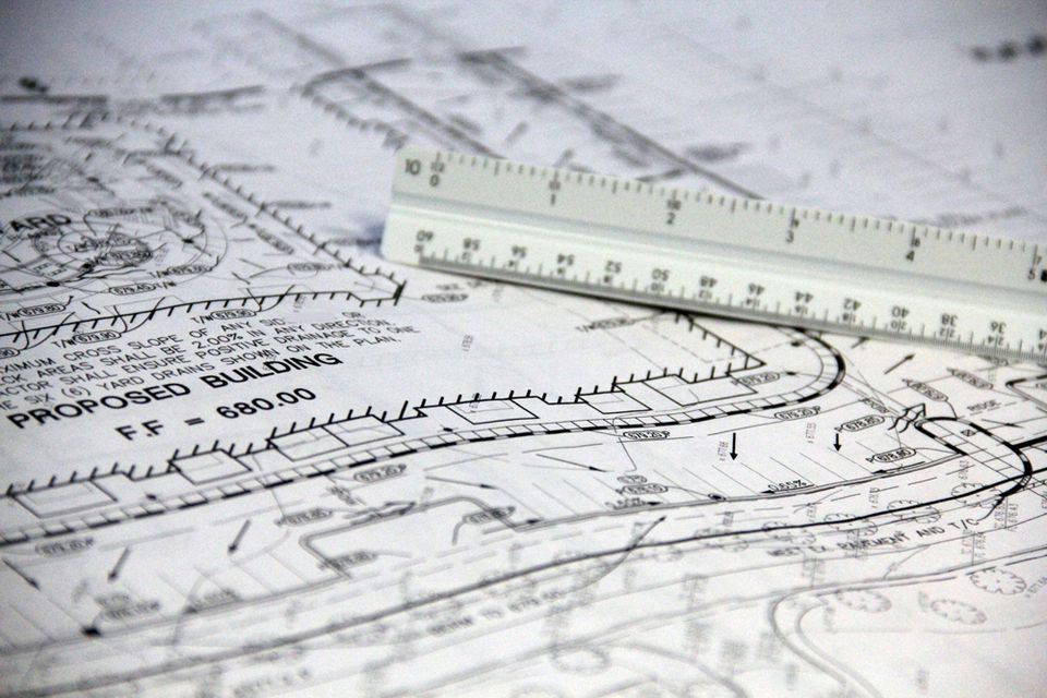 Architect's drawings laid out during pre-construction.