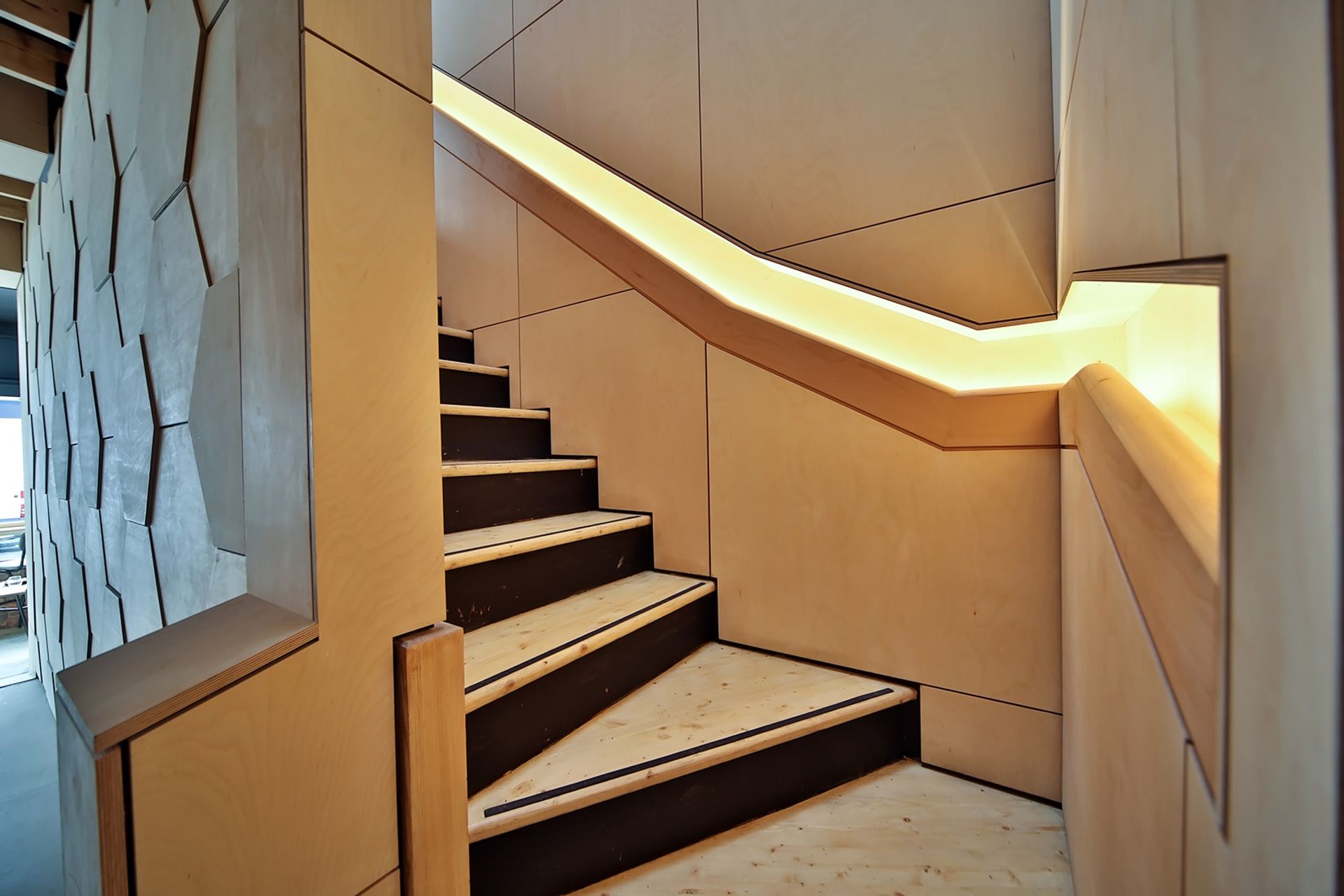 Close detail of the joinery on the new staircase.