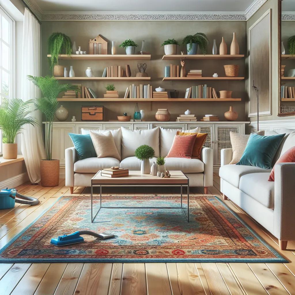 A clean and organized living room after professional cleaning
