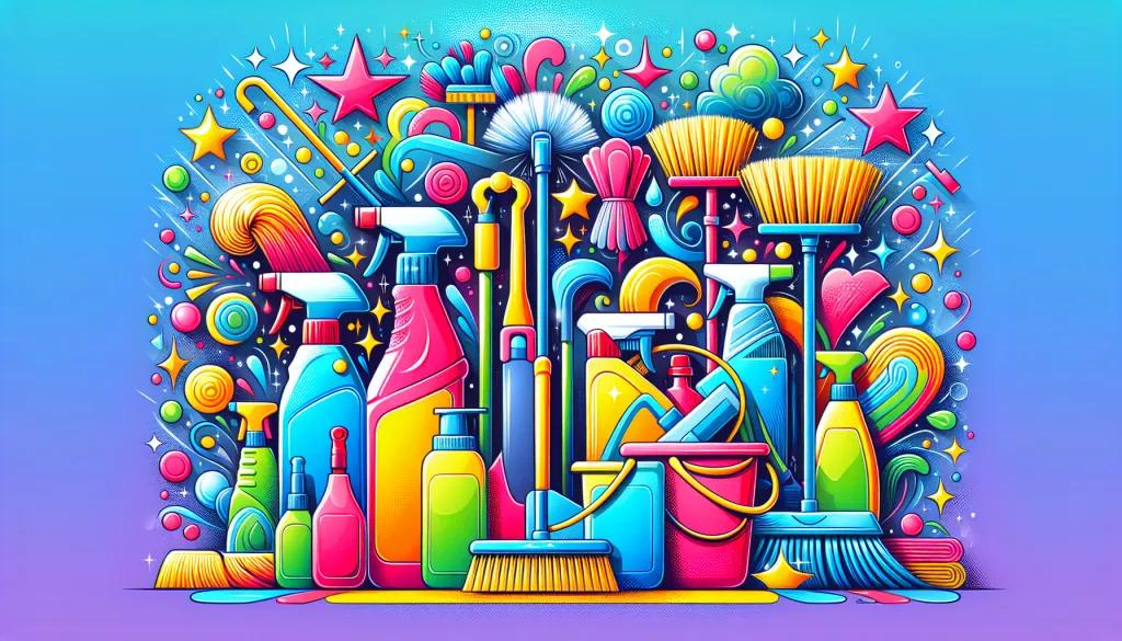 An illustration depicting various cleaning supplies and services related to moving out cleaning costs.