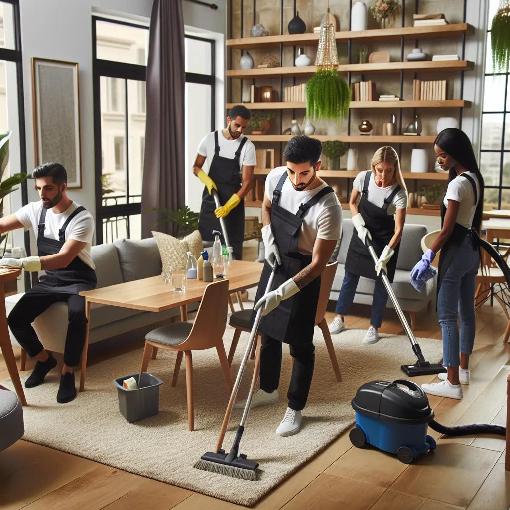 Professional cleaners working in a home