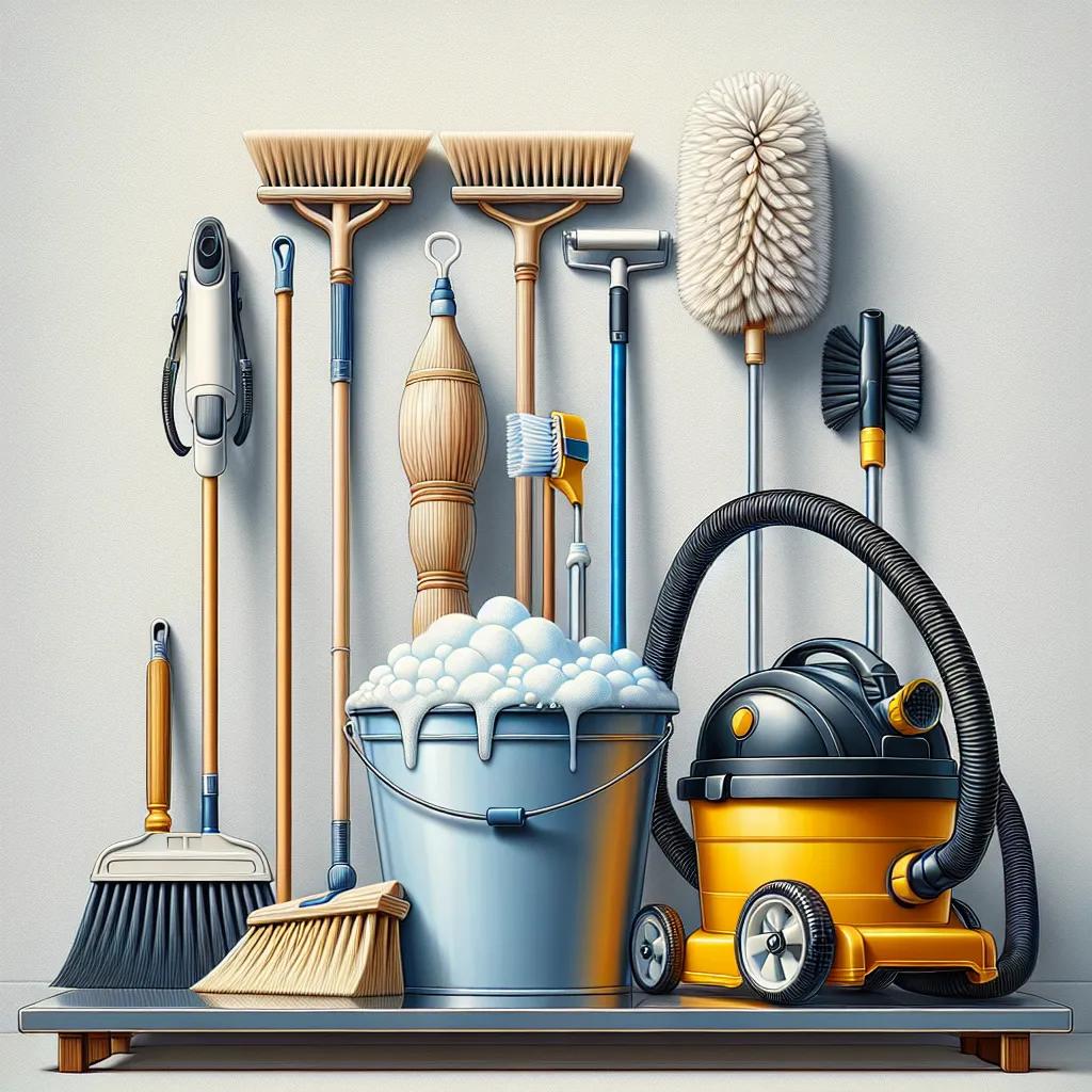 A variety of cleaning tools neatly organized