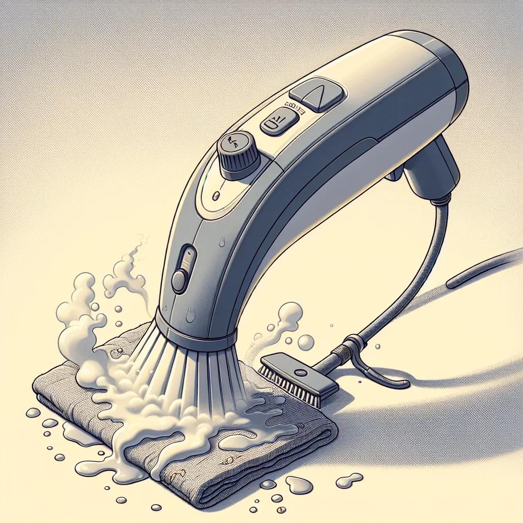 A handheld steam cleaner in action