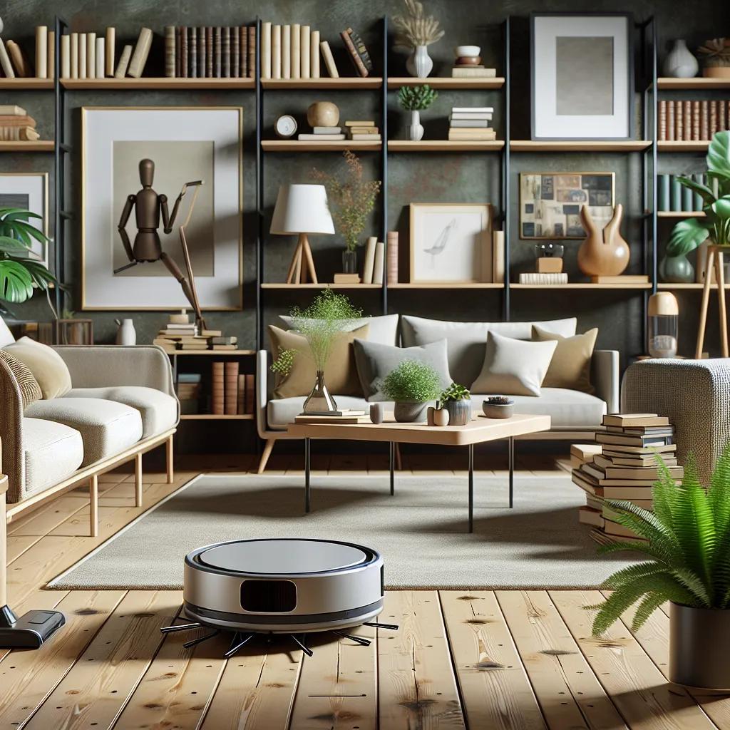 A robotic vacuum navigating a living room