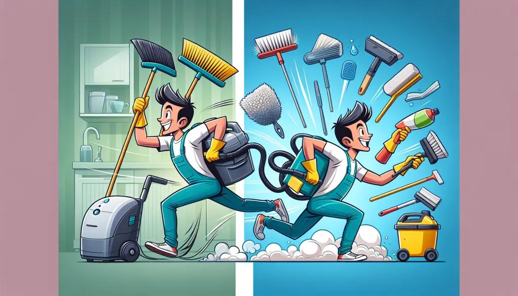 A cartoon comparing standard and deep cleaning services for moving out.