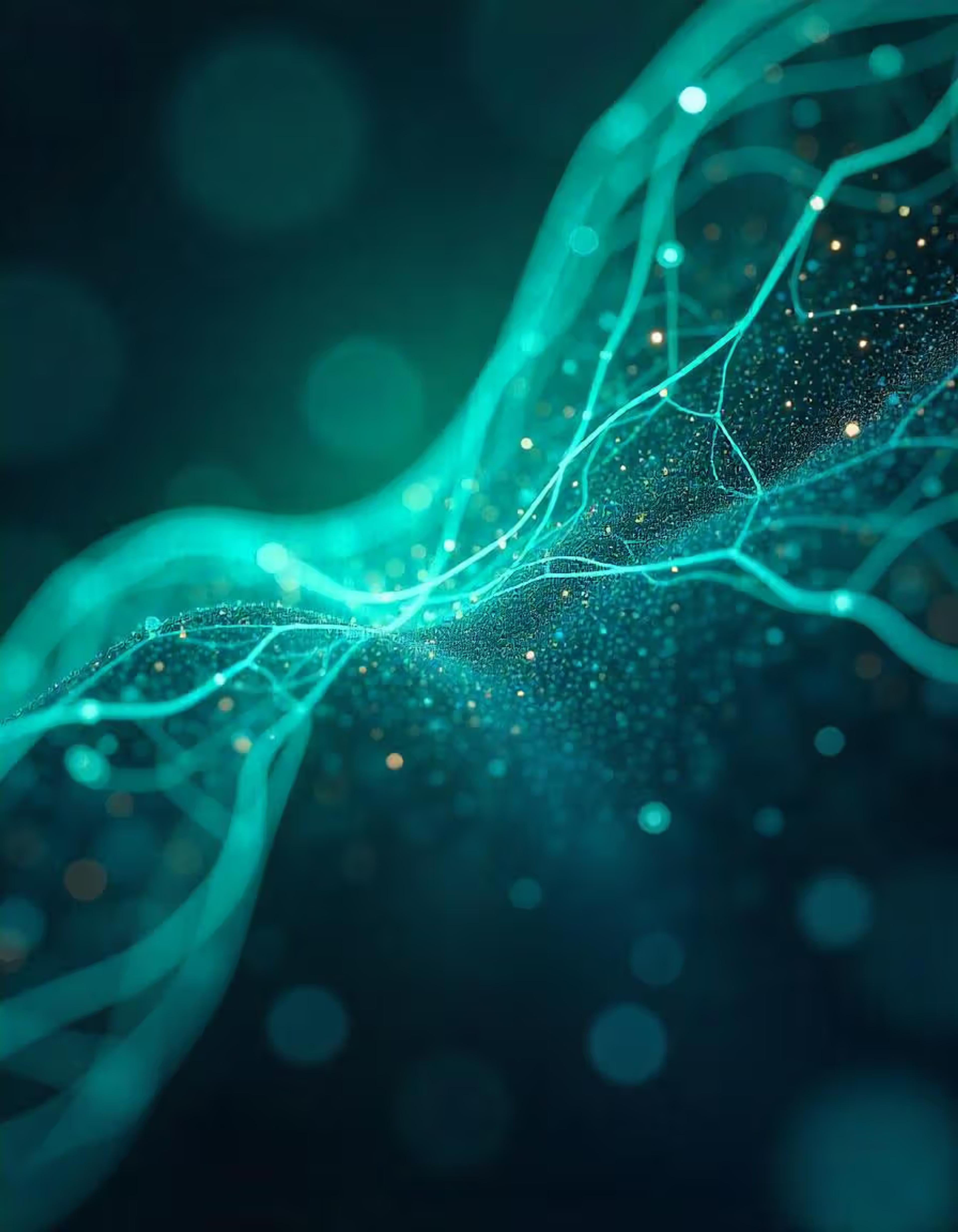 Cover image for the white paper "Understanding the Impact of COVID-19 Non-pharmaceutical Interventions in Saudi Arabia: A Simulation Study." The image shows an abstract digital network with glowing teal lines and particles, representing simulation modeling, public health data, and pandemic response analysis.