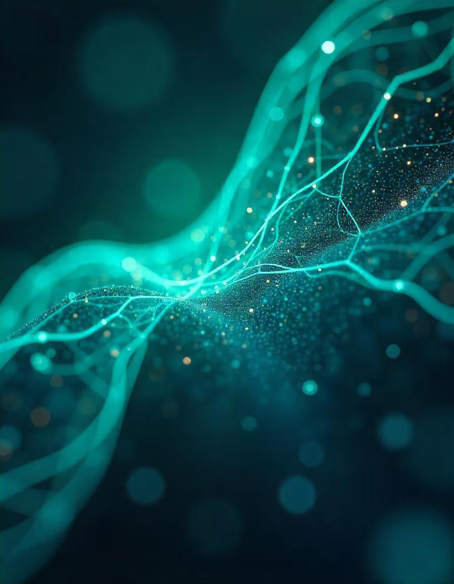 Cover image for the white paper "Understanding the Impact of COVID-19 Non-pharmaceutical Interventions in Saudi Arabia: A Simulation Study." The image shows an abstract digital network with glowing teal lines and particles, representing simulation modeling, public health data, and pandemic response analysis.
