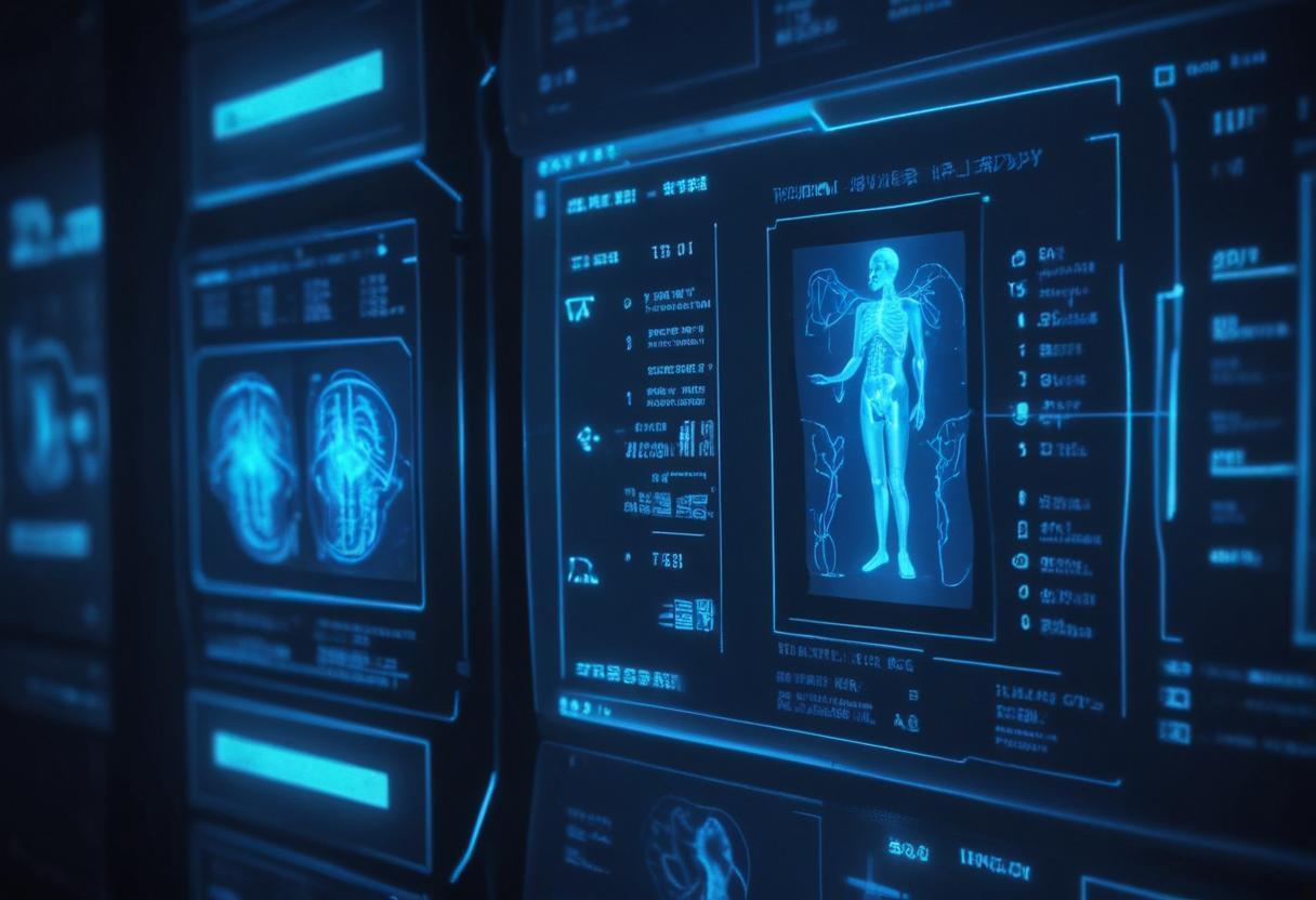 Cover image for the journal article on machine learning-assisted population screening for type 2 diabetes. Digital medical dashboards display AI-generated health data and patient visualizations, representing AI-driven risk prediction and early diabetes detection.