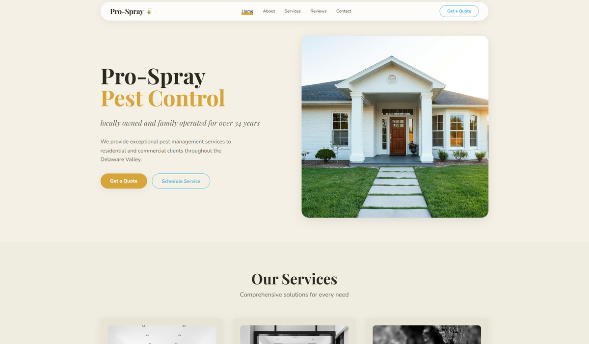 Pro-Spray Pest Control website screenshot