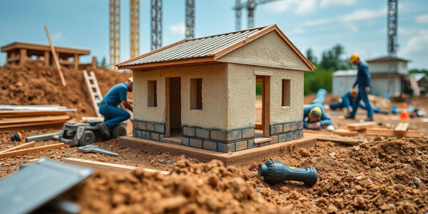 Construction site with builders laying the foundation for growth.
