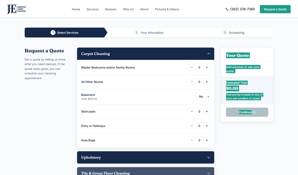 Hampton Carpet Cleaning website screenshot