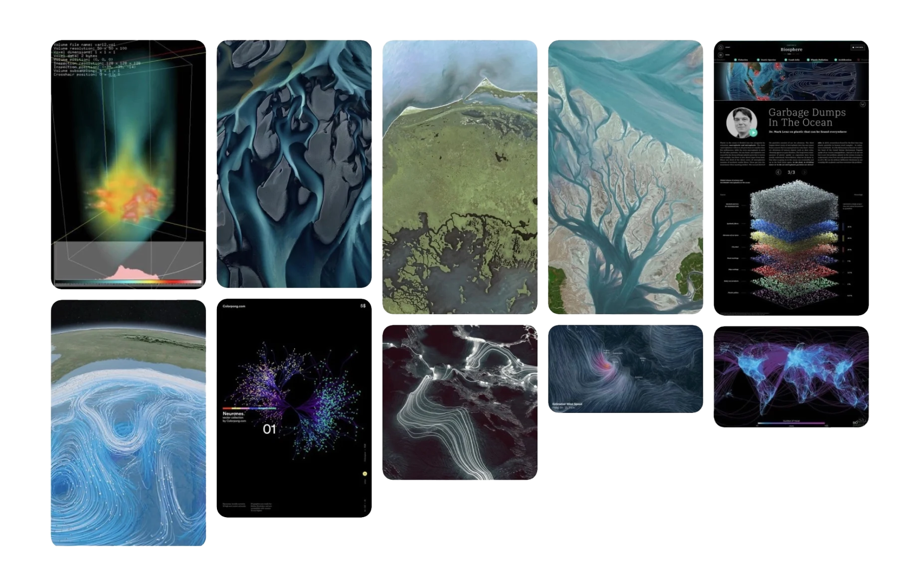Data visualisation mood board playing on nature-inspired textures
