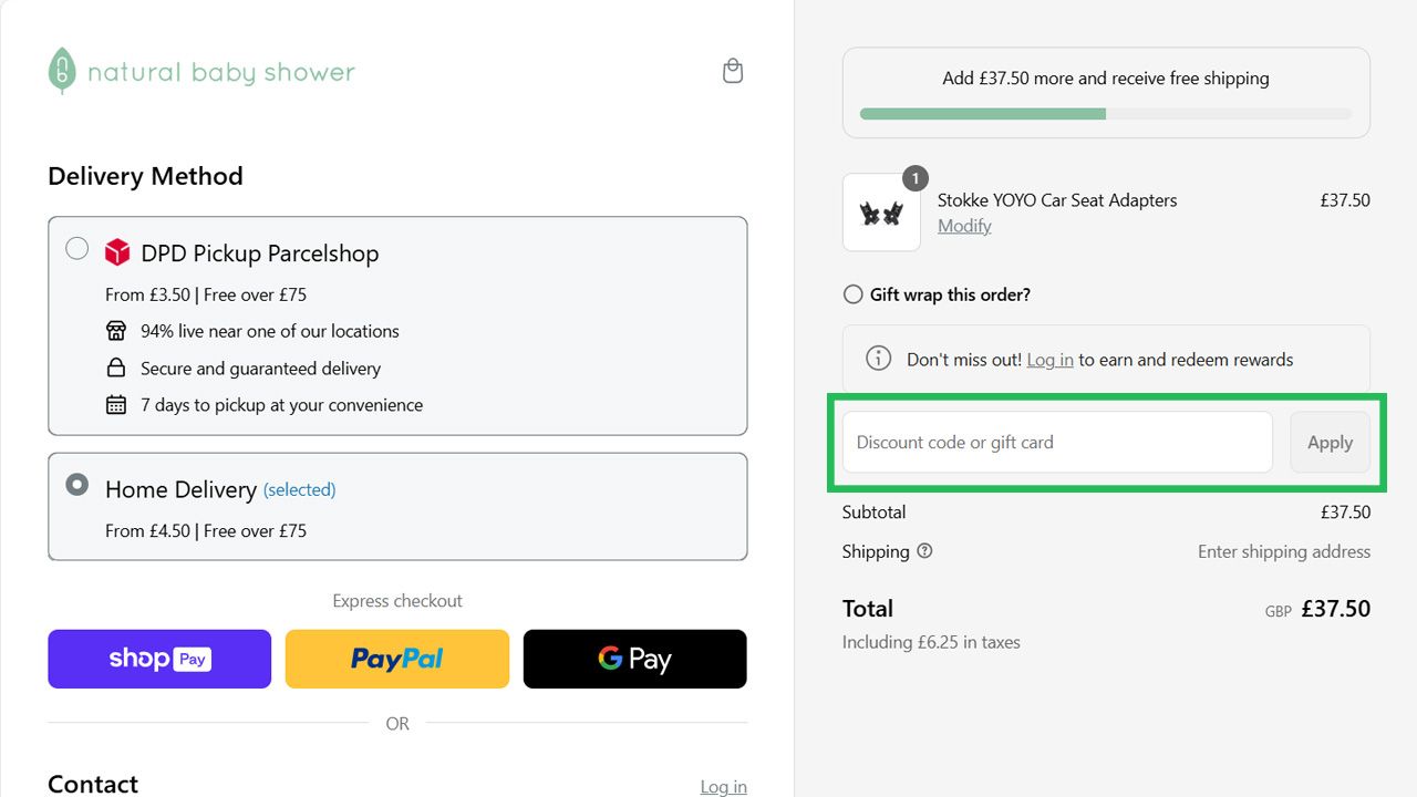 Where to enter your Natural Baby Showers discount code