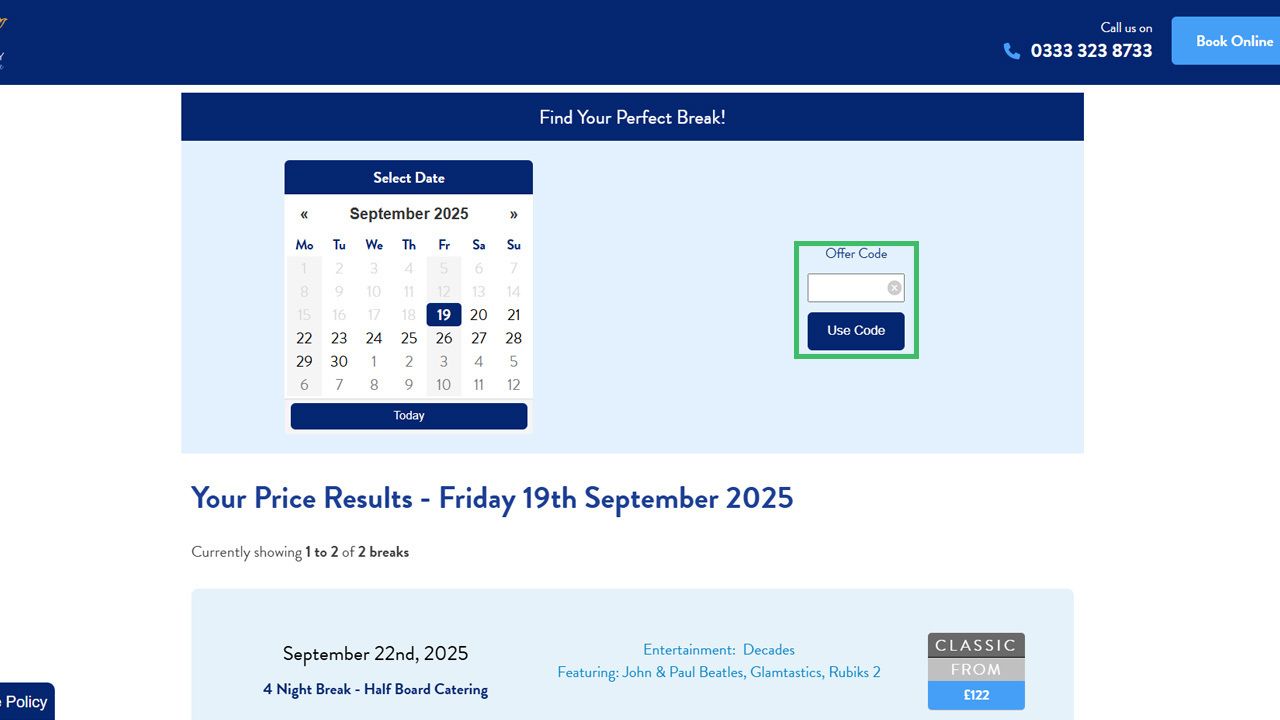 Where to enter your Sand Bay Holiday Village discount code