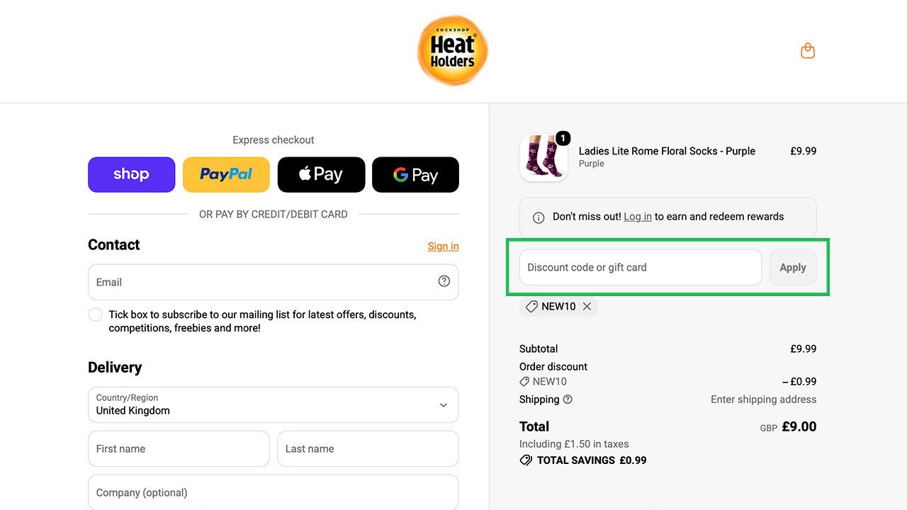Where to enter your Heat Holders discount code