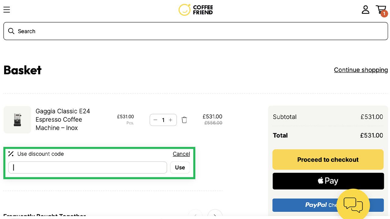 Where to enter your Coffee Friend discount code