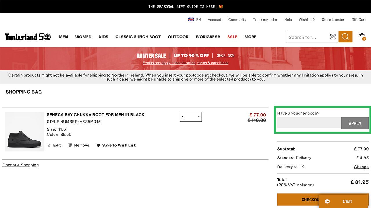 Where to enter your Timberland discount code