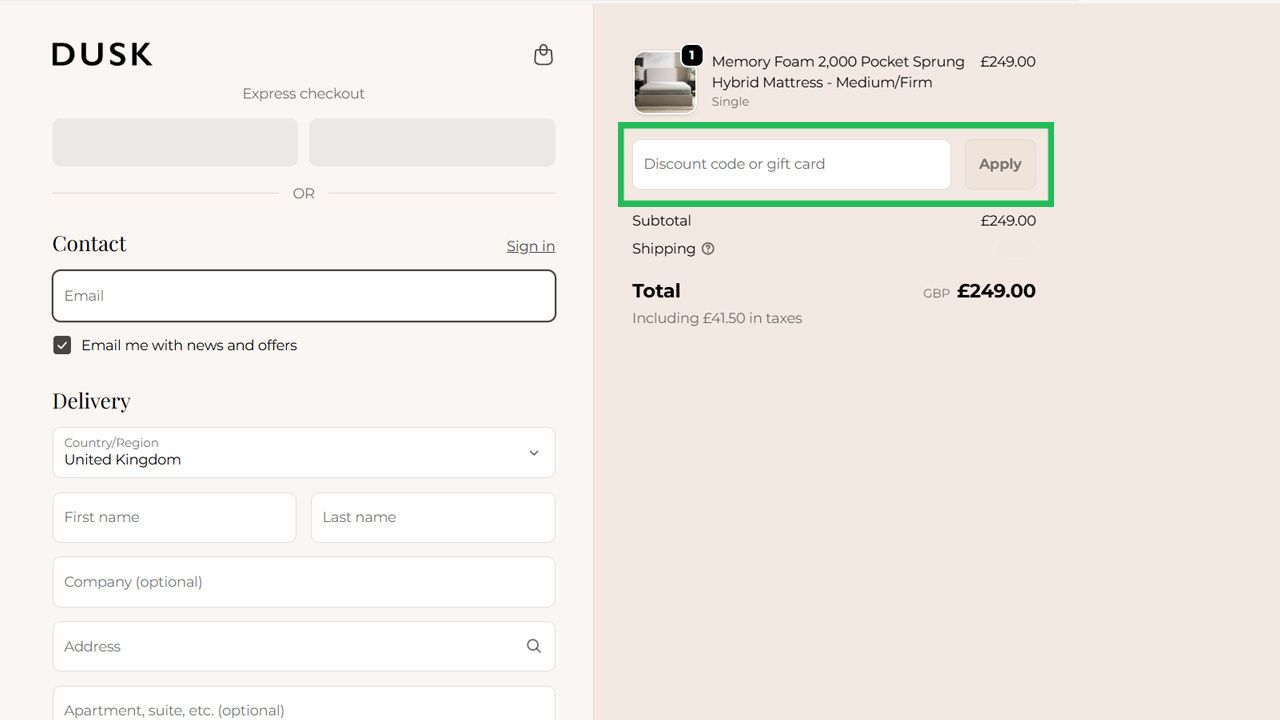 A discount code or gift card input field and apply button on a checkout page.