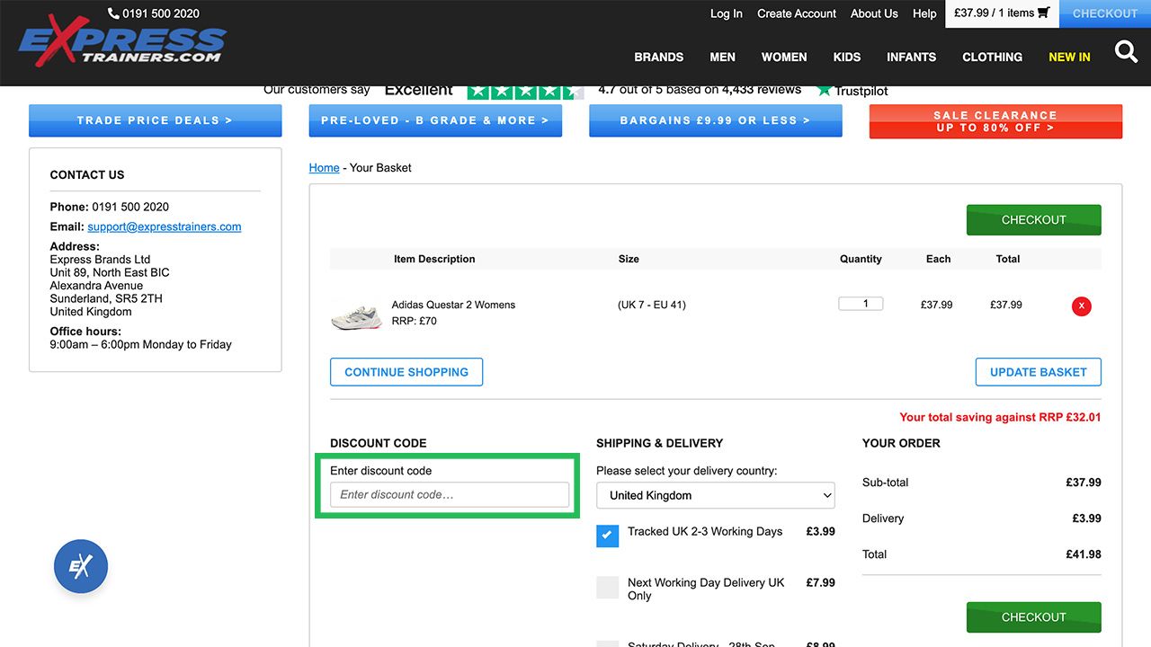 Where to enter your Expresstrainers discount code