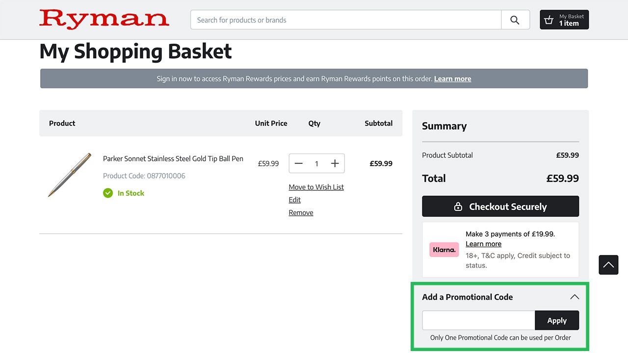 Where to enter your Ryman discount code