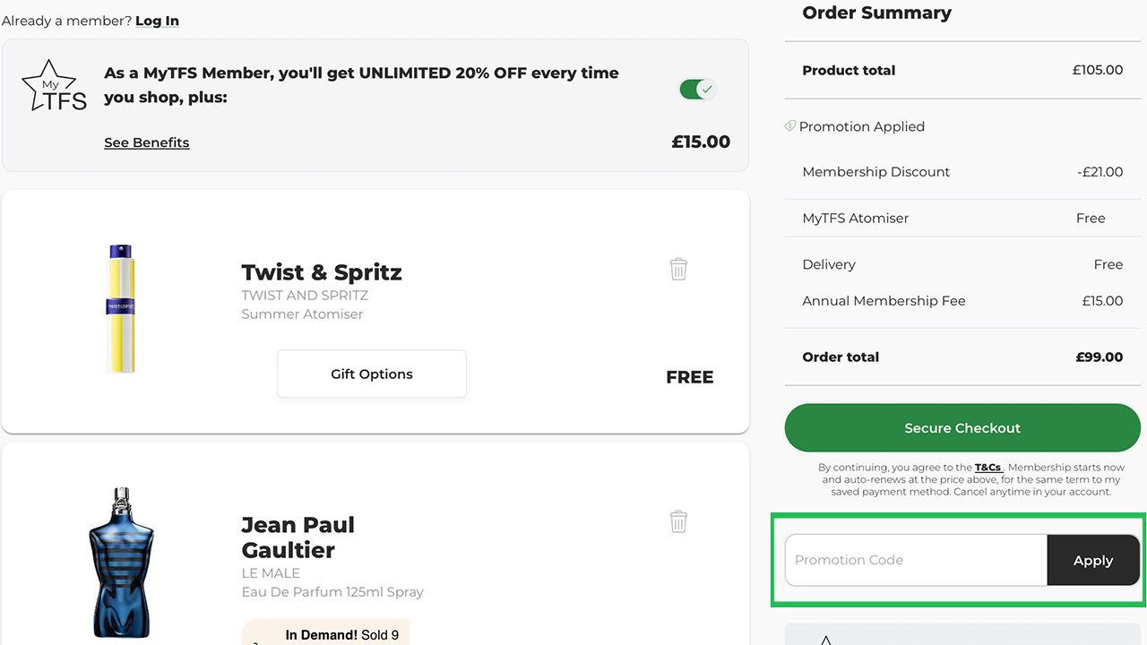 Where to enter your The Fragrance Shop discount code