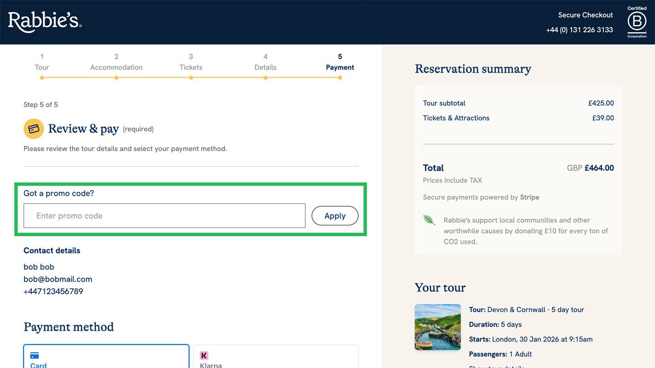 Website checkout page showing a promo code input field and an "Apply" button highlighted in green.