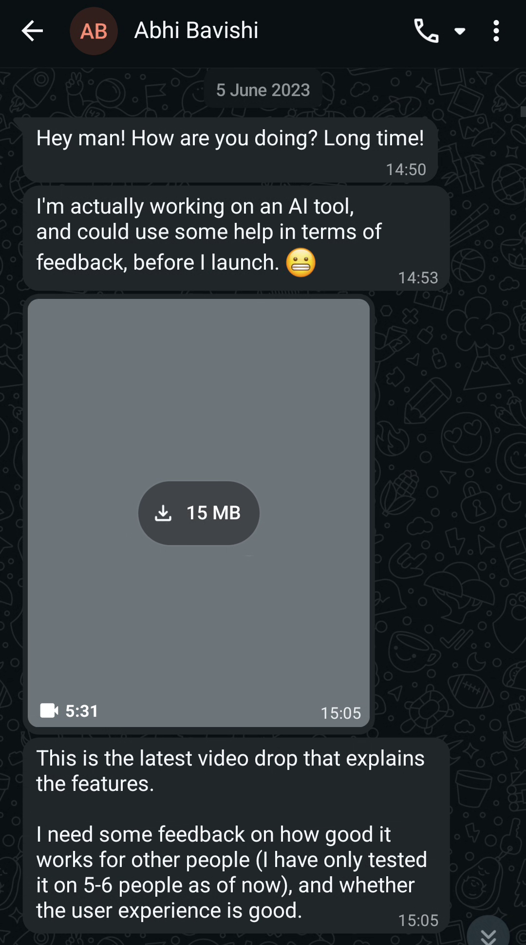 WhatsApp record showing how Abhi Bavishi had approached Shreyas
