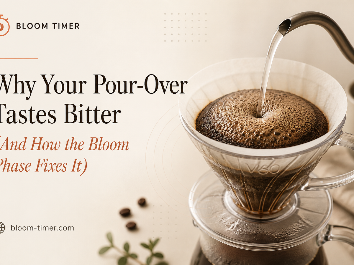 Hot water blooming over fresh coffee grounds in a V60 dripper