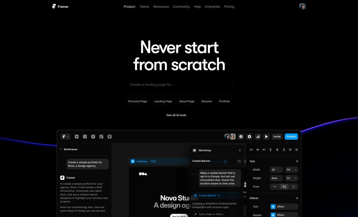 Screenshot of framer.com