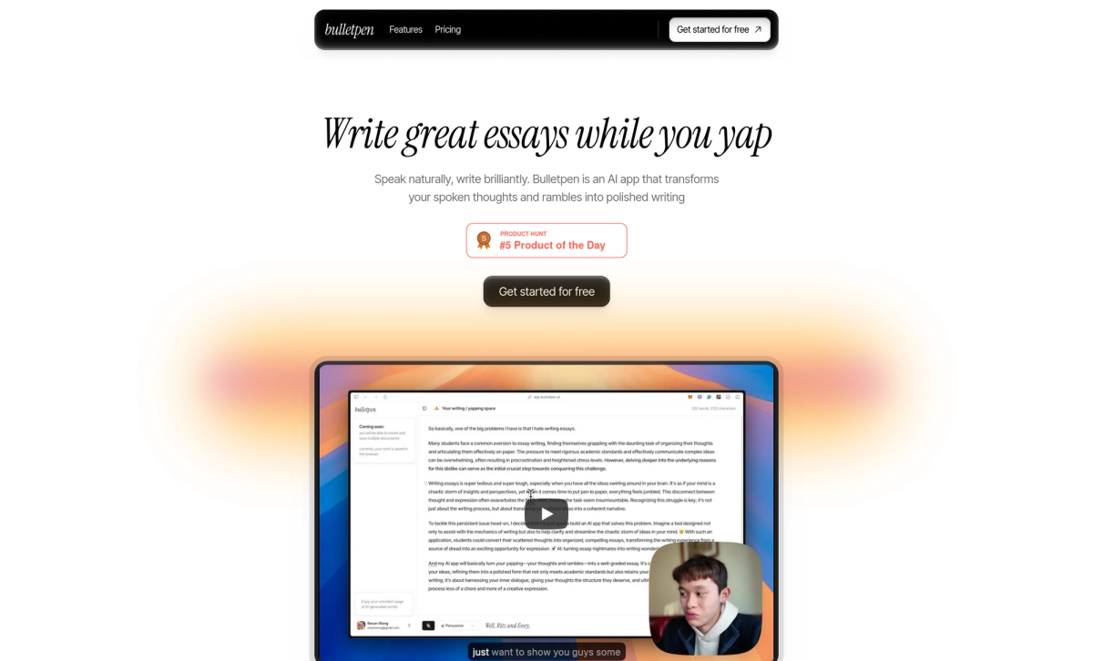 Screenshot of bulletpen.ai