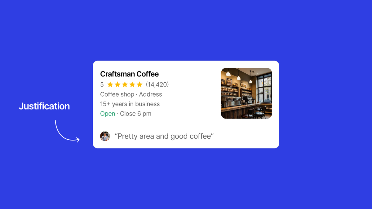 customer review snippet used as Google local justification