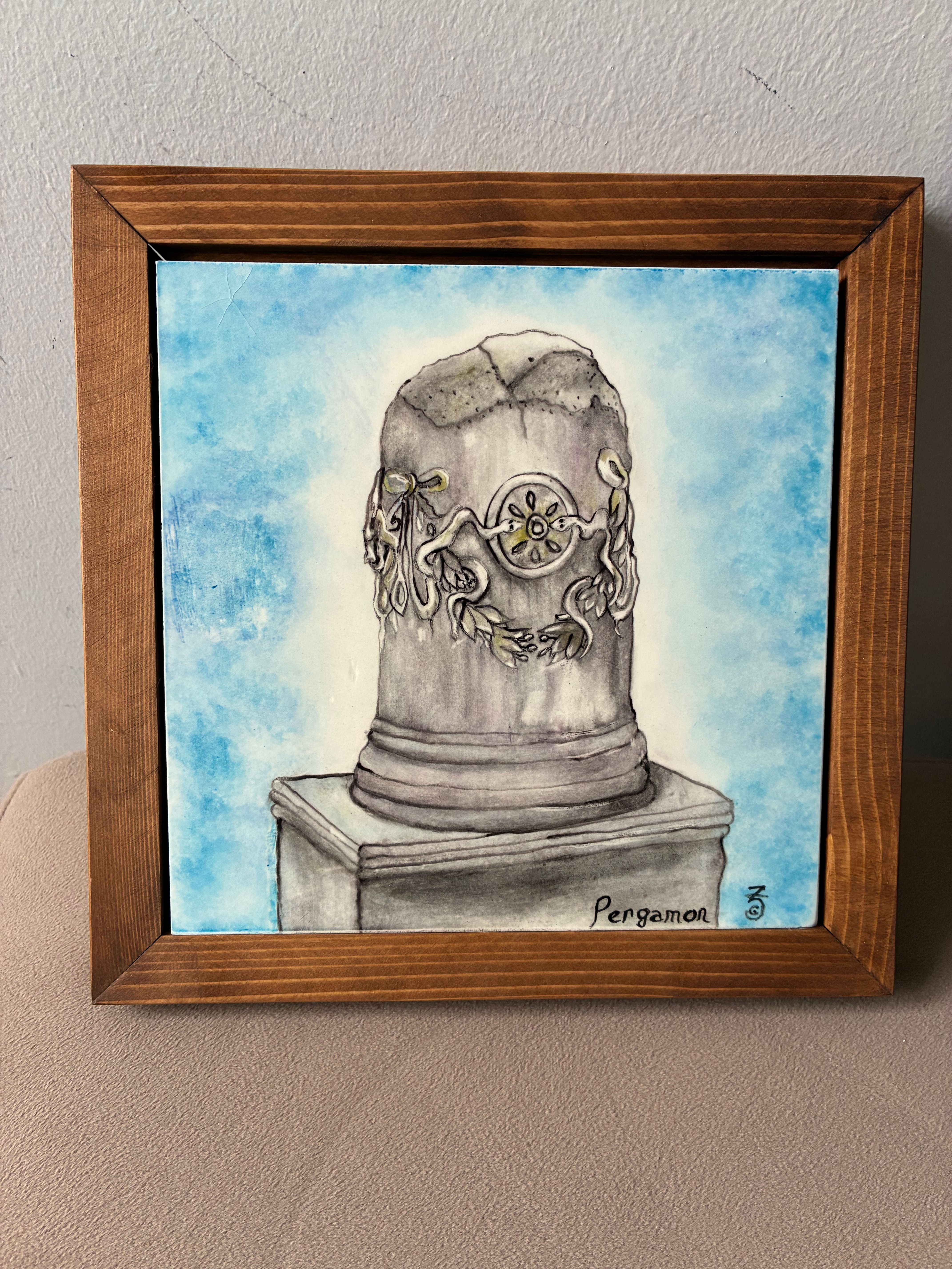 Pergamon Series: The Serpent Colomn — handmade tile art by Zerrin Cirit