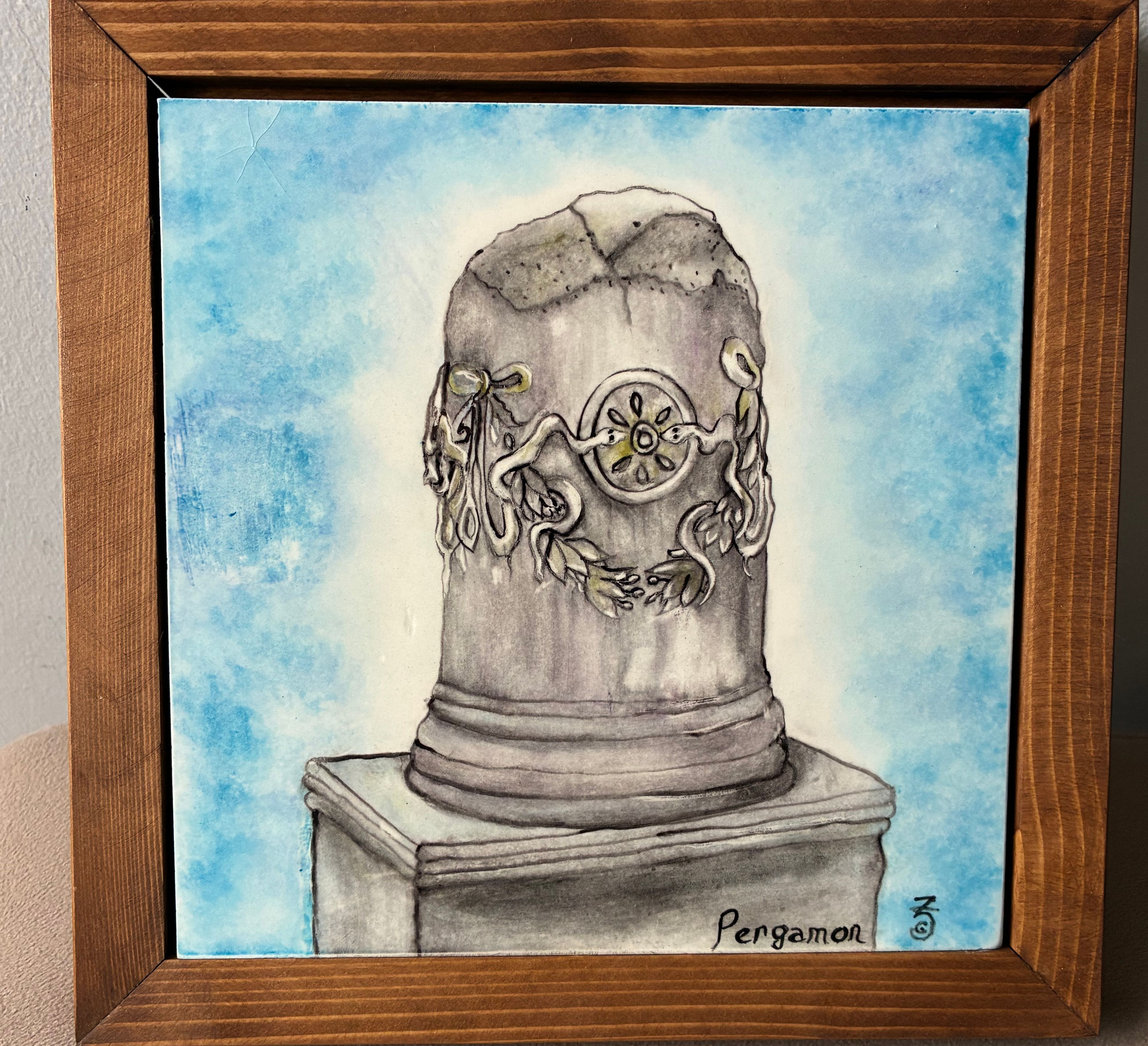 Pergamon Series: The Serpent Colomn — handmade tile art by Zerrin Cirit