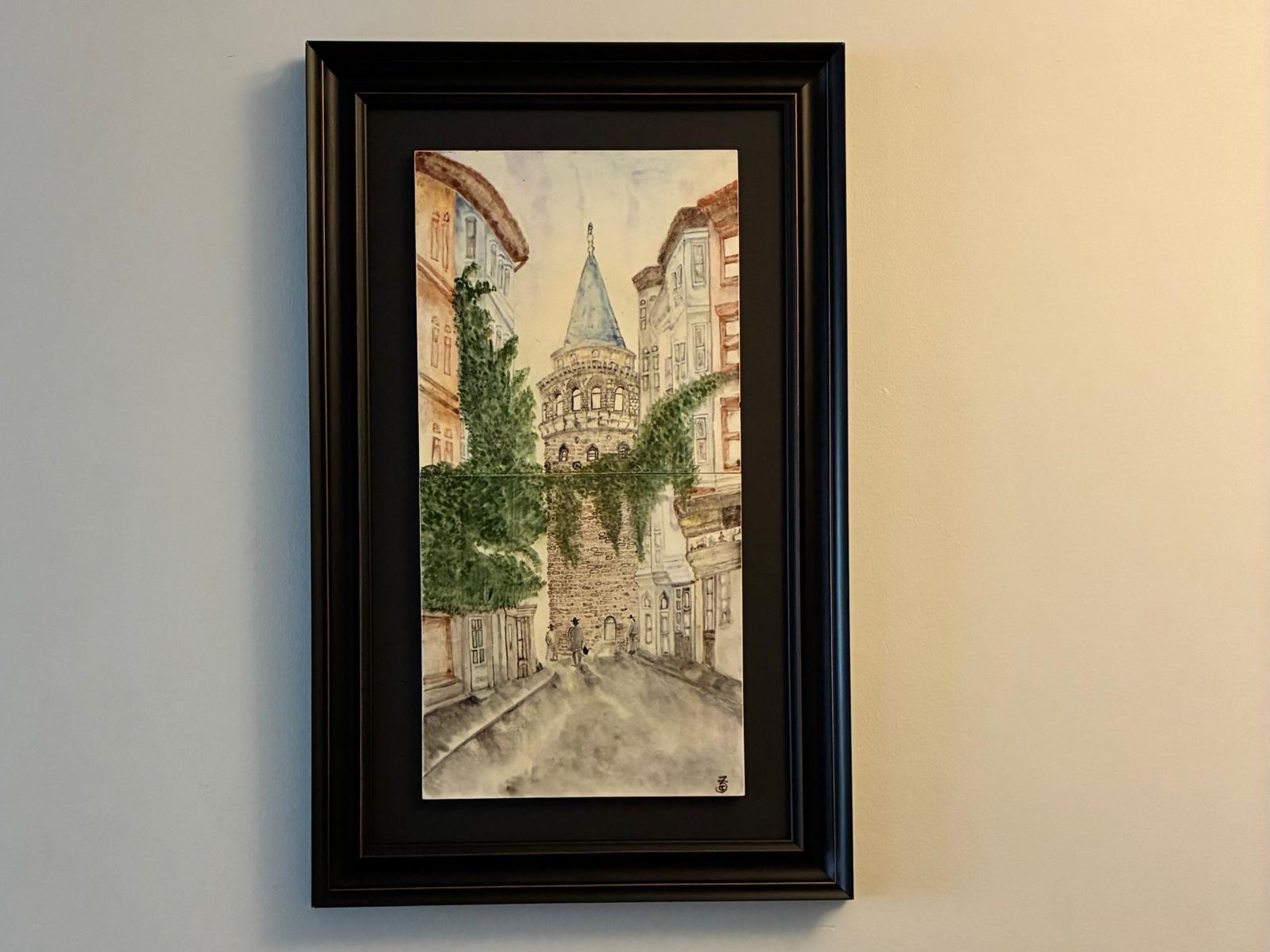 Istanbul Series: Galata Tower — handmade tile art by Zerrin Cirit