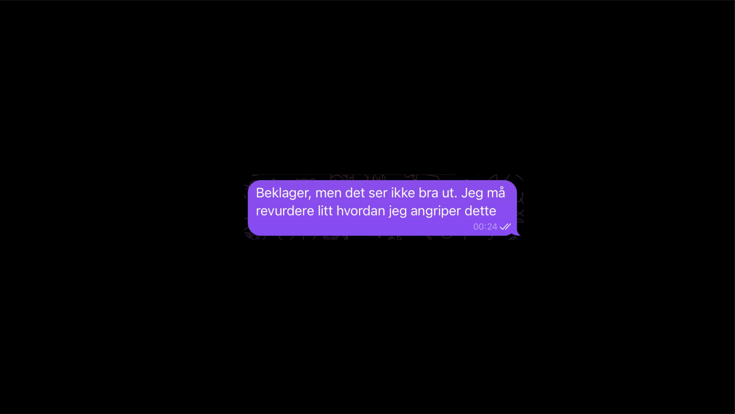 Tor Martins svar til agenten kl. 00.24: «Beklager, men det ser ikke bra ut. Jeg må revurdere litt hvordan jeg angriper dette».