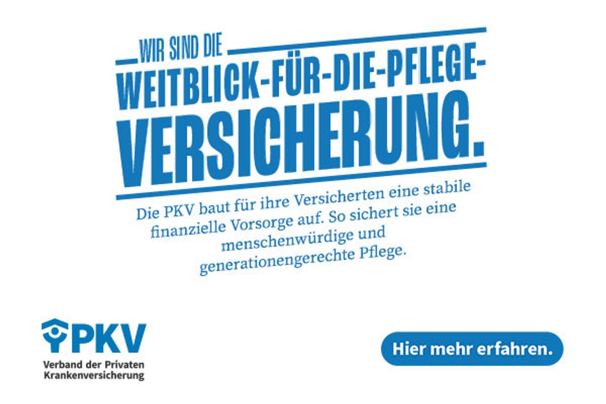 Anzeige PKV - Wir-sind-die-Weitblick-für-die-Pflege-Versicherung: Die PKV baut für ihre Versicherten eine stabile finanzielle Vorsorge auf. So sichert sie eine menschenwürdige und generationengerechte Pflege. Hier mehr erfahren.