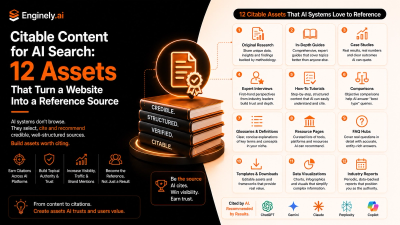 Citable Content for AI Search: 12 Assets That Turn a Website Into a Reference Source